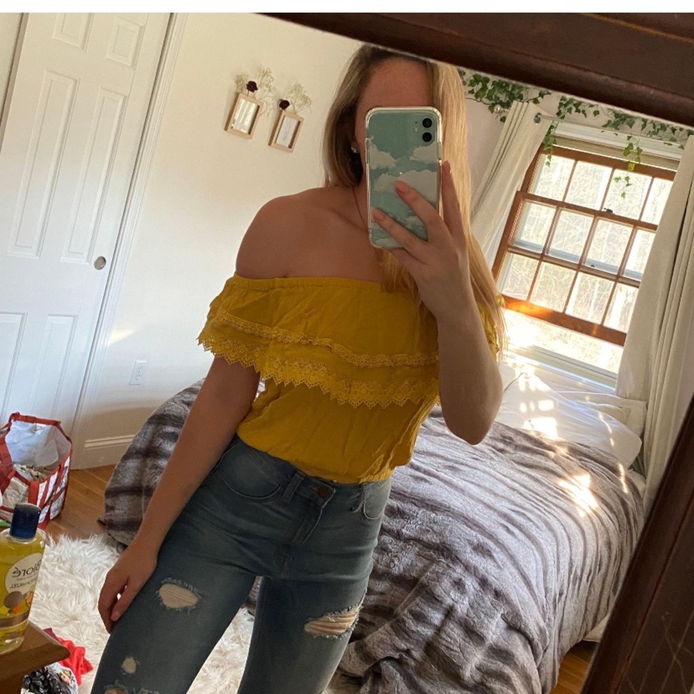 Yellow Off the Shoulder Layered Lace-Look Crop Top
